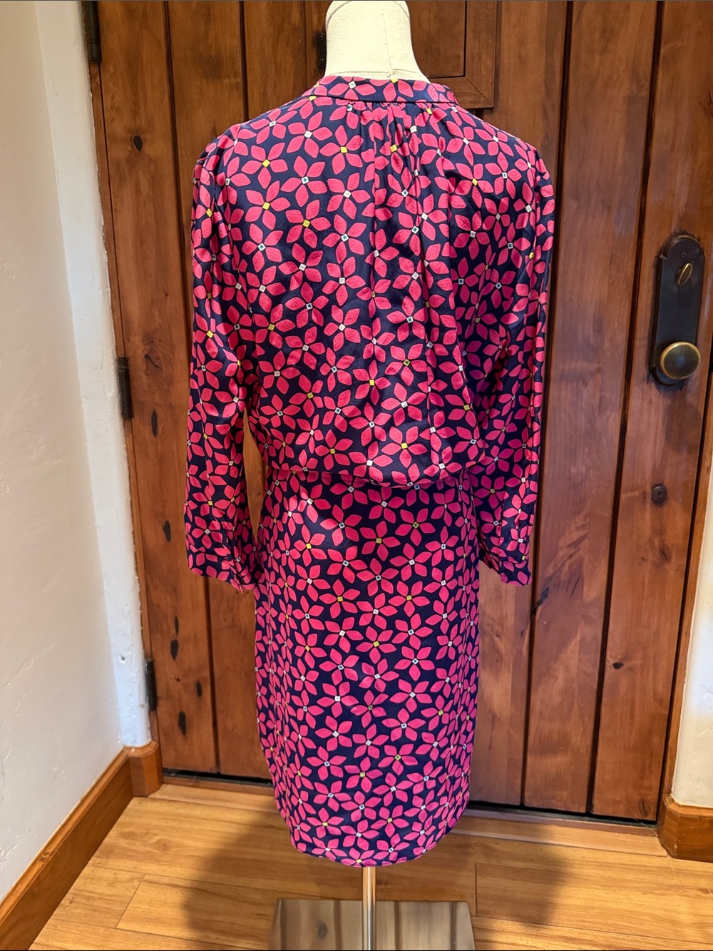 DVF Diane von Furstenberg Freya Silk Dress Pink Navy Floral Drawstring - Picture 10 of 12